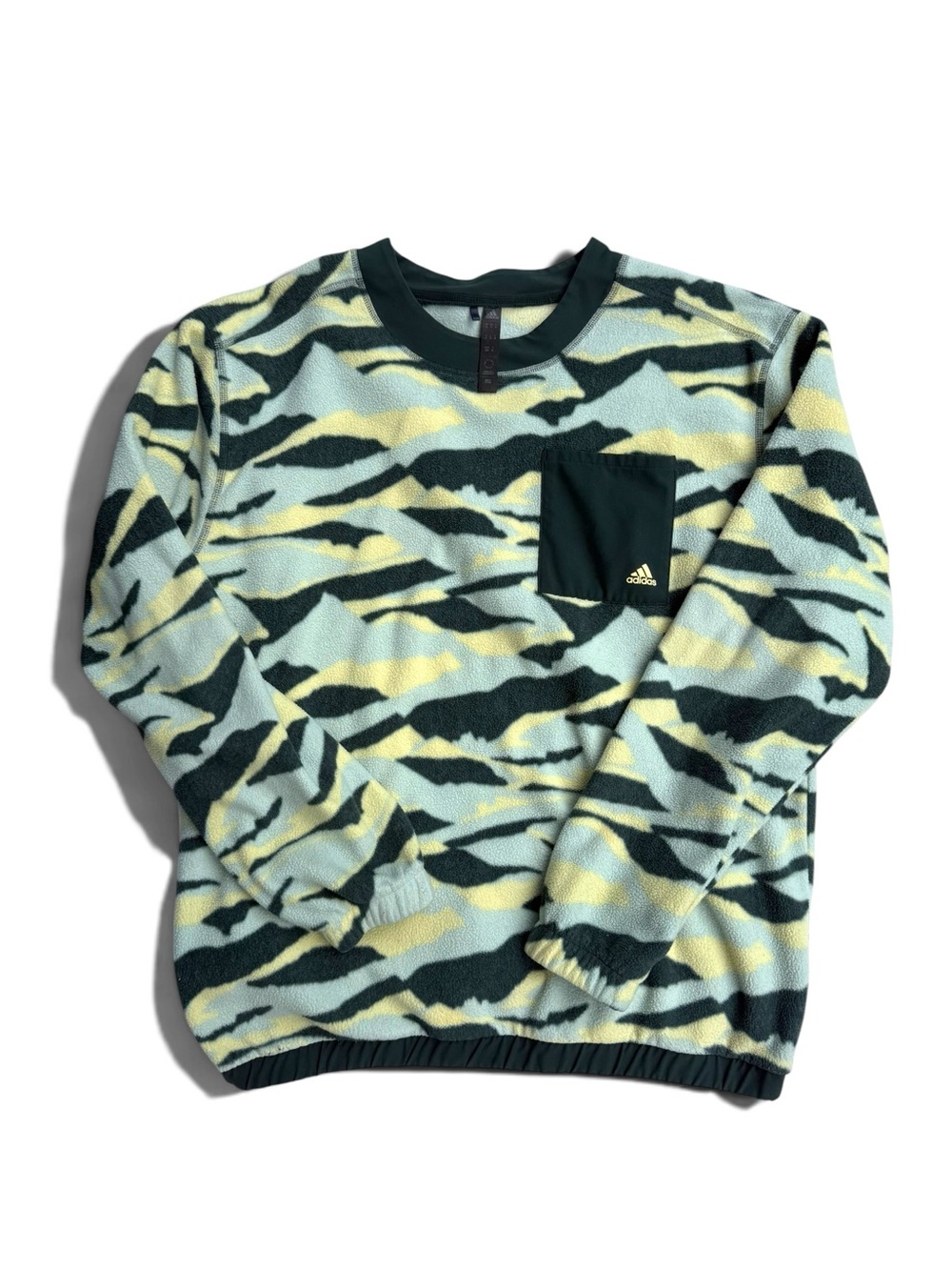 adidas Men’s Green & Yellow Camo Crewneck Fleece Sweater